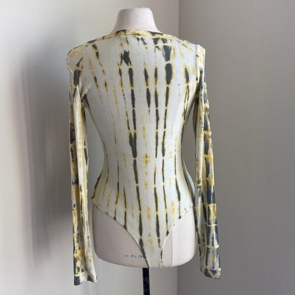 AGOLDE Bodysuit Womens Sz Large Yellow Tie Dye Boho Supima Cotton Boho Festival - Picture 5 of 9